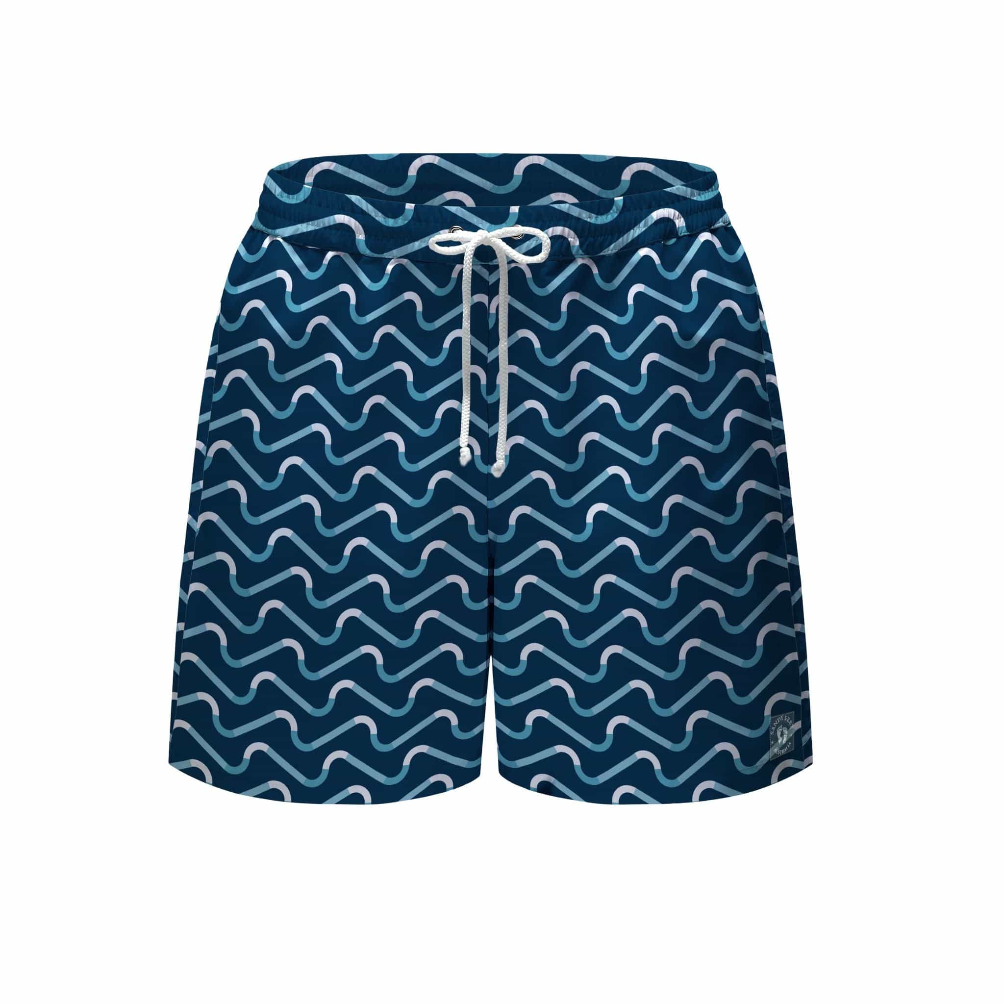 Mens Navy Wave Set Board Shorts Sandy Feet Australia