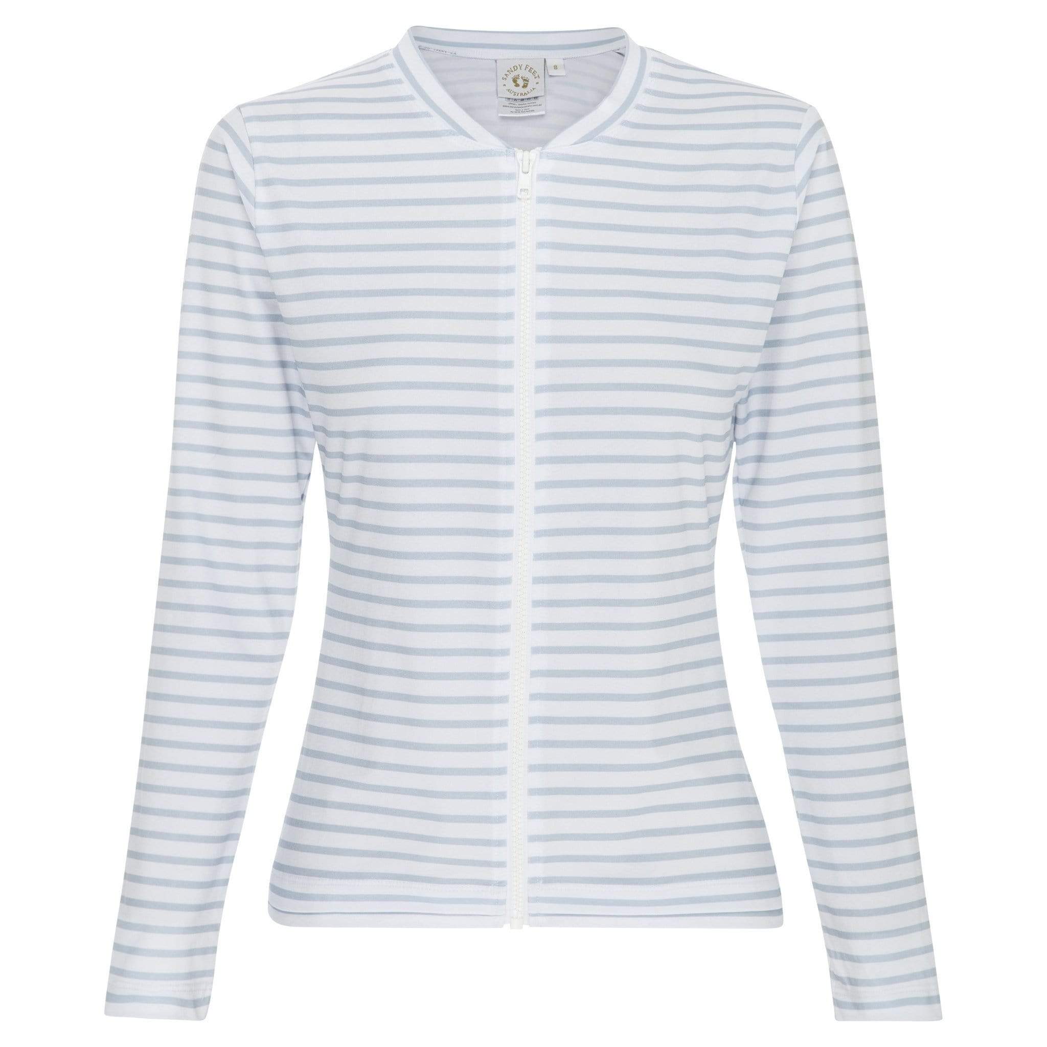 Women's Long Sleeve Zip Up Rashie Silver Stripes Sandy Feet