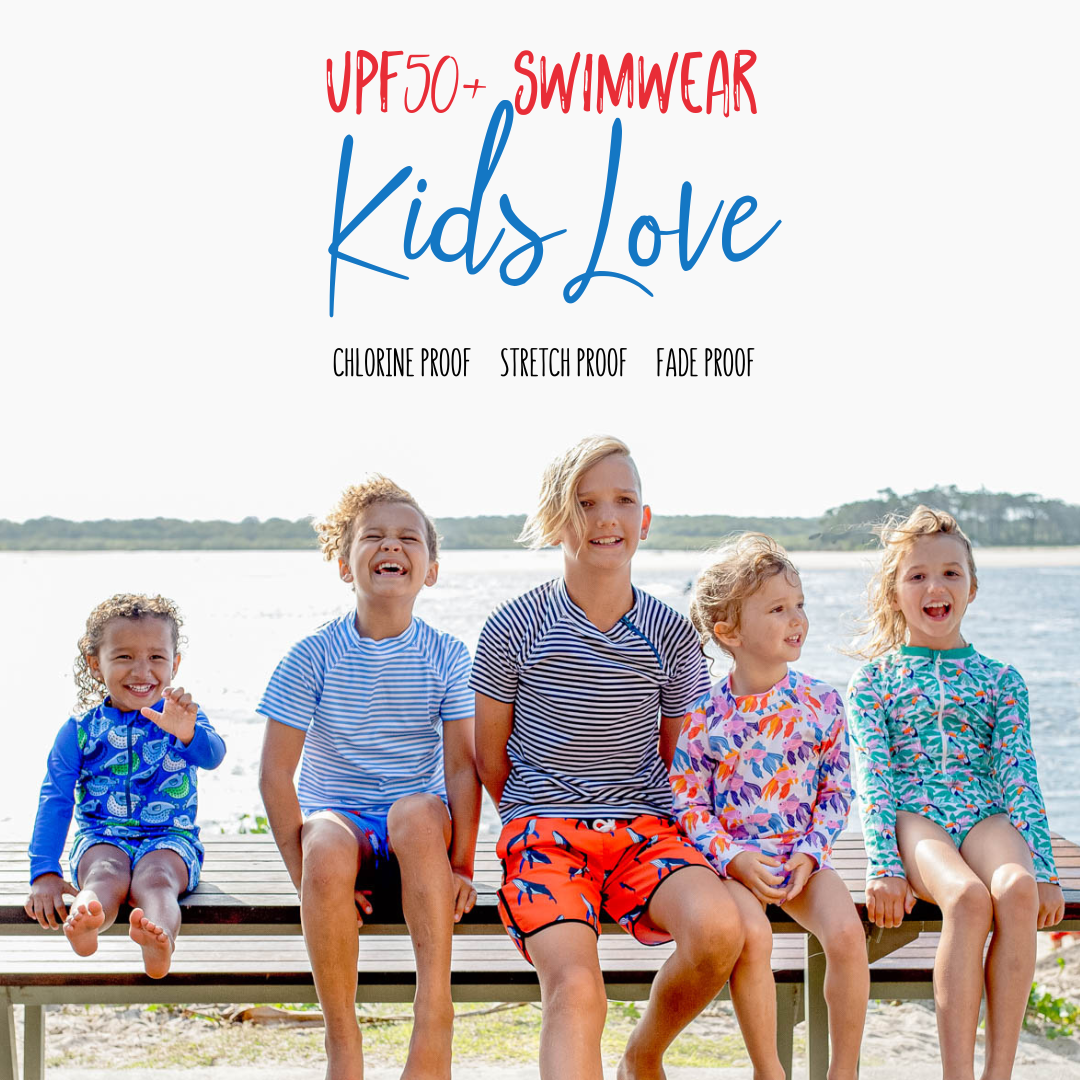 Kids Boys Girls UPF 50+ UV Protection Swimwear Navy White Stripe