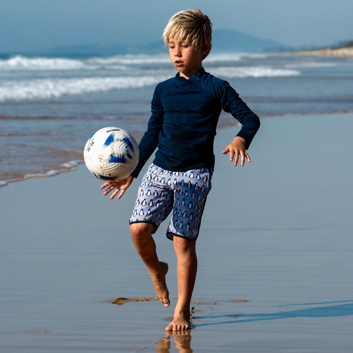 UPF50+ Boys Icy Penguin Board Shorts Sandy Feet Australia