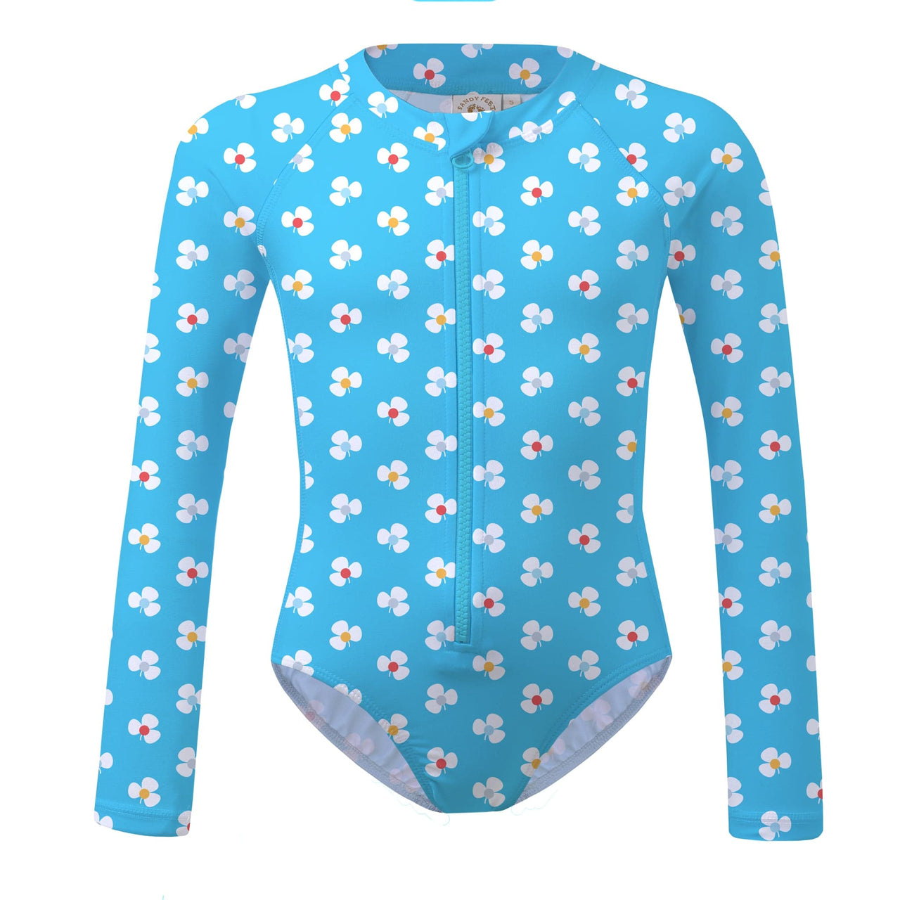 Sandy Feet Australia Long Sleeve Sunsuit AZURE FLOWER BURST LONG SLEEVE SUNSUIT