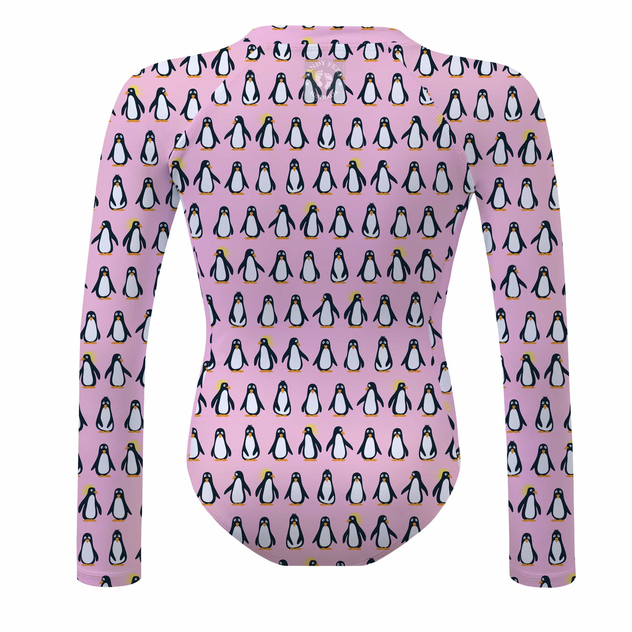 Girls Pink Penguin Long Sleeve Sunsuit | Sandy Feet Australia