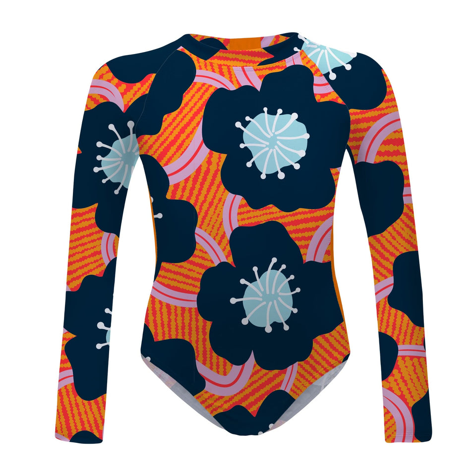 Girls Flip Flower Long Sleeve Sunsuit
