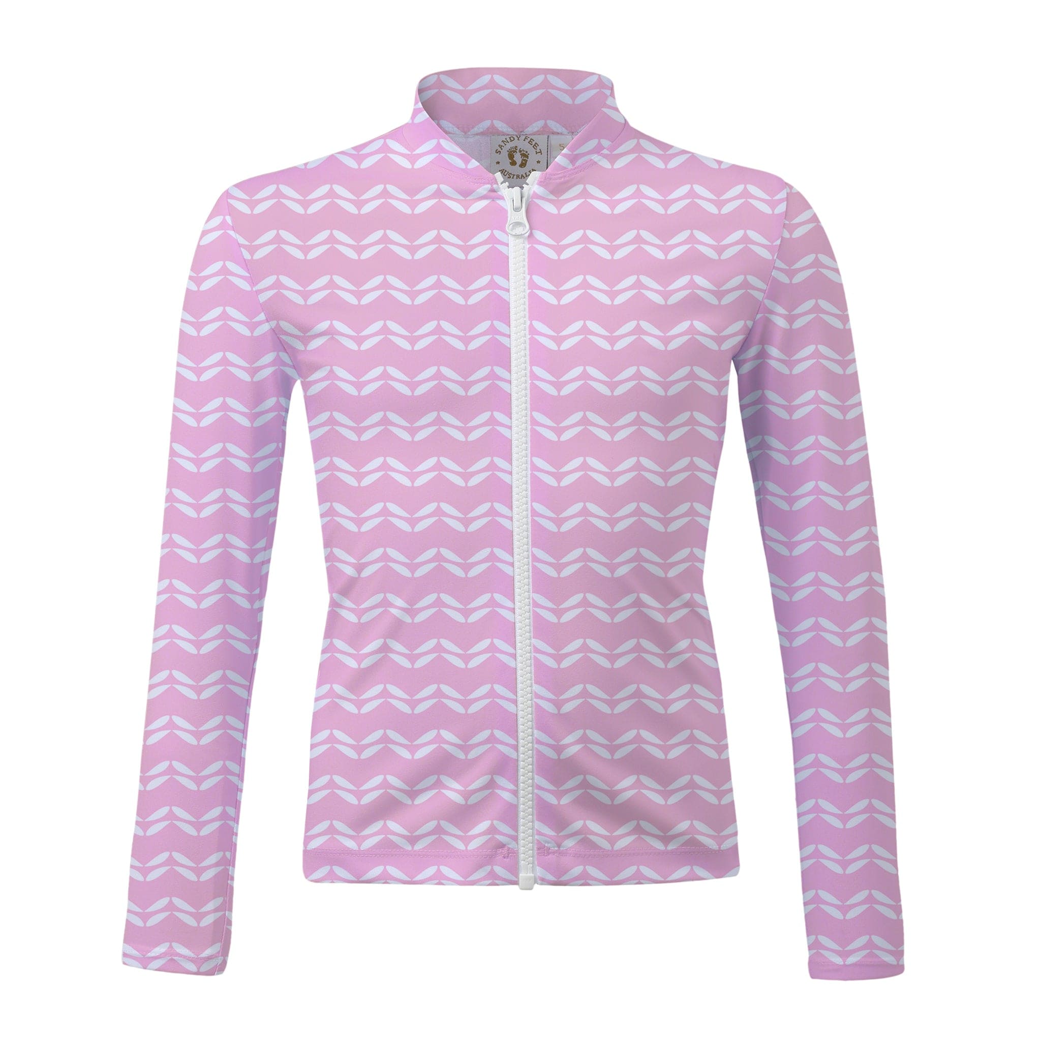 Pink Leaf Chevron Long Sleeve Zip Rashie | Sandy Feet Australia
