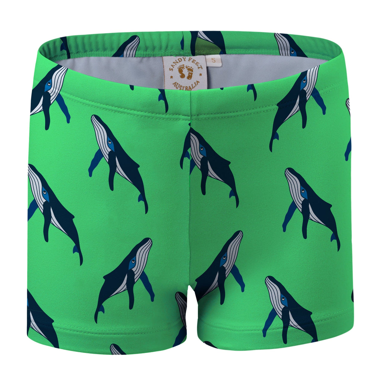Sandy Feet Australia Swim Shorts Boys Whale Pod (Green) Swim Shorts