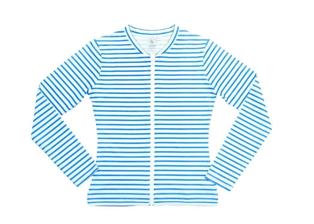 Womens Blue Stripe Long Sleeve Zip Rashie