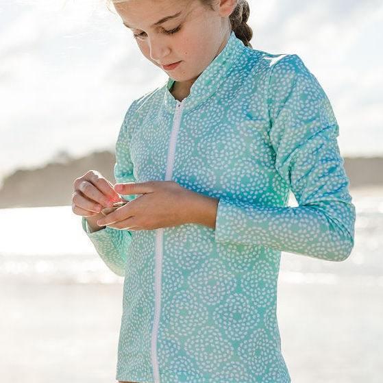 MINT FLOWER PEBBLE LONG SLEEVE ZIP RASHIE