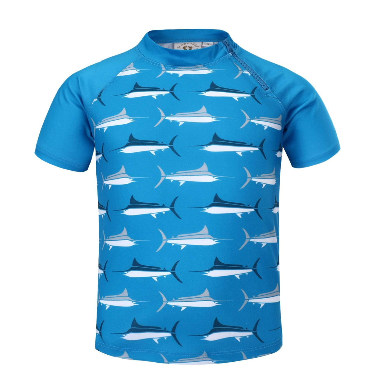 Boys Blue Marlin Short Sleeve Zip Rashie