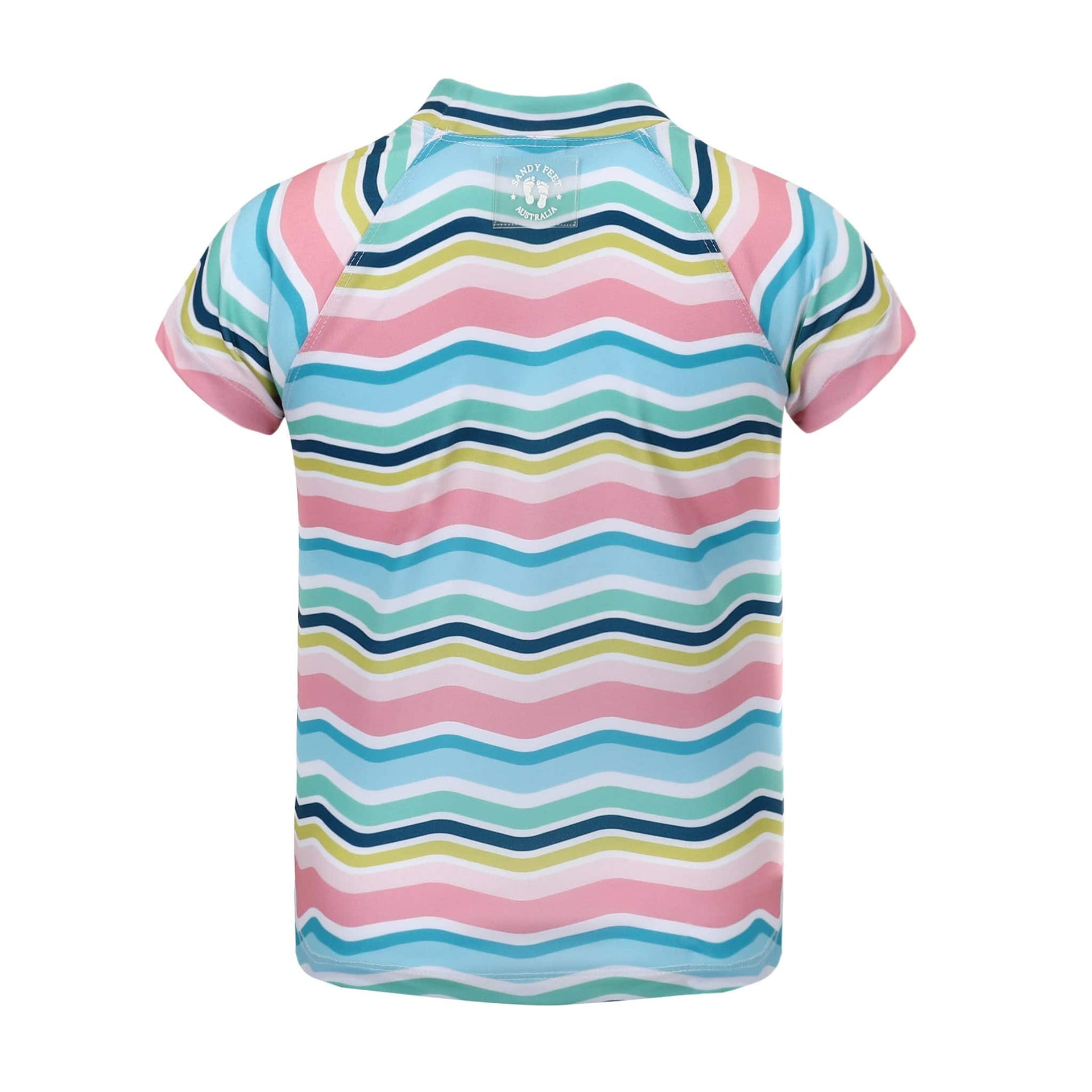 Sandy Feet Australia Short Sleeve Rashie Girls Rainbow Wave Short Sleeve Rashie