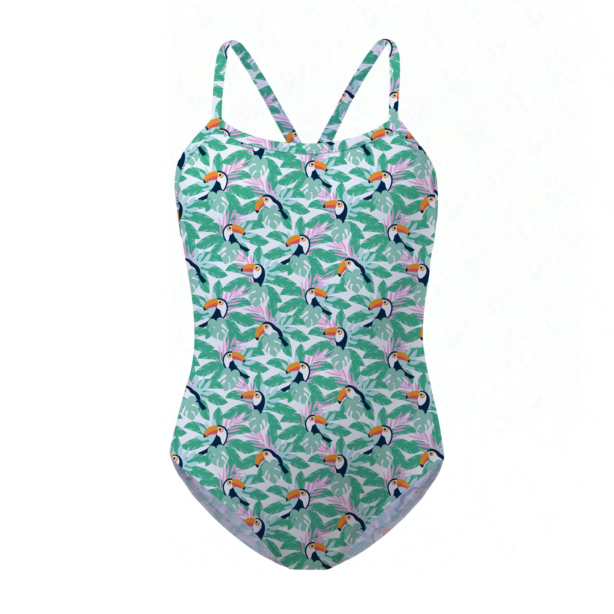 UPF50+ Girls Toucan Rainforest Racerback Swimsuit | Sandy Feet Australia