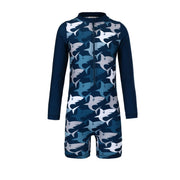 Sandy Feet Australia Toddler Sunsuits Boys Navy Shark Frenzy Toddler Sunsuit